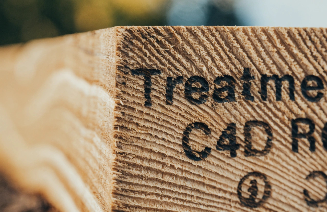 Treatment level stamp on the end of a piece of treated pine timber