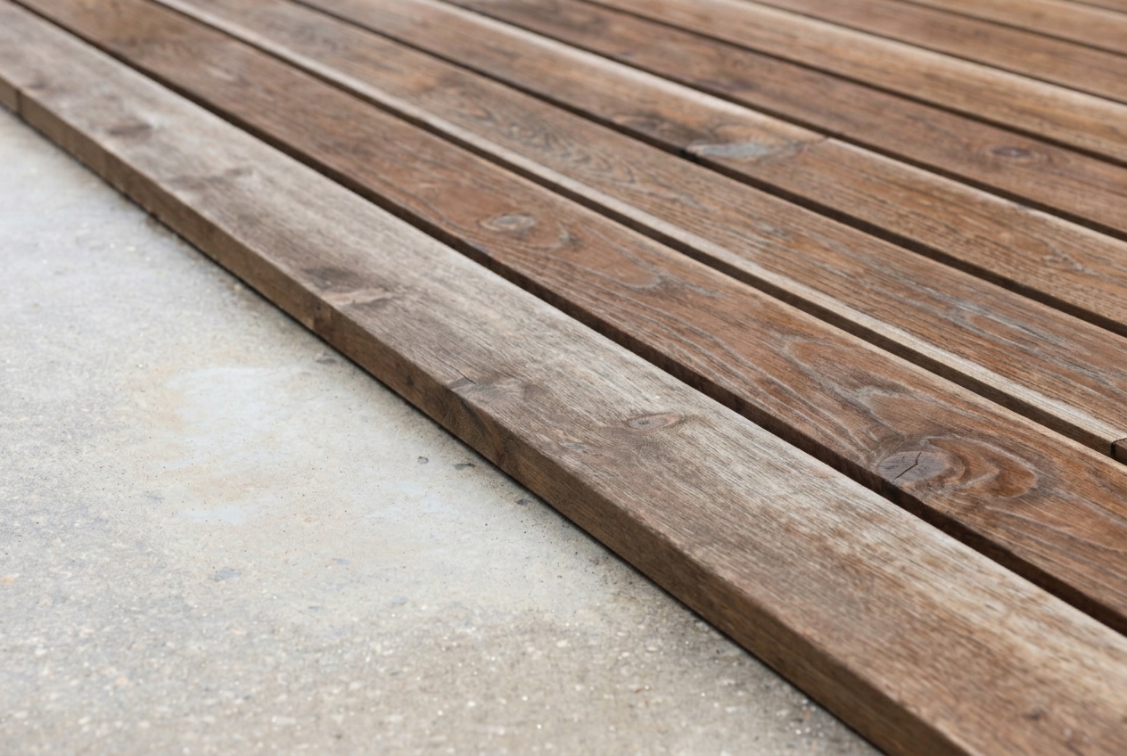 A Merbau deck several months after installation with tannin staining faded