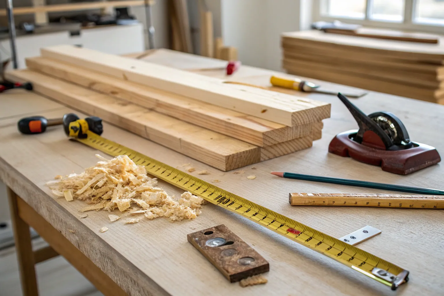 Professional carpentry workspace showing quality joinery