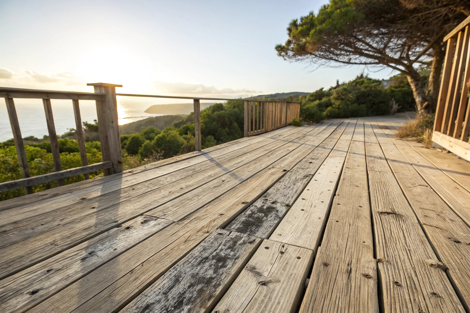 Weathered deck requiring repair and restoration on Central Coast property