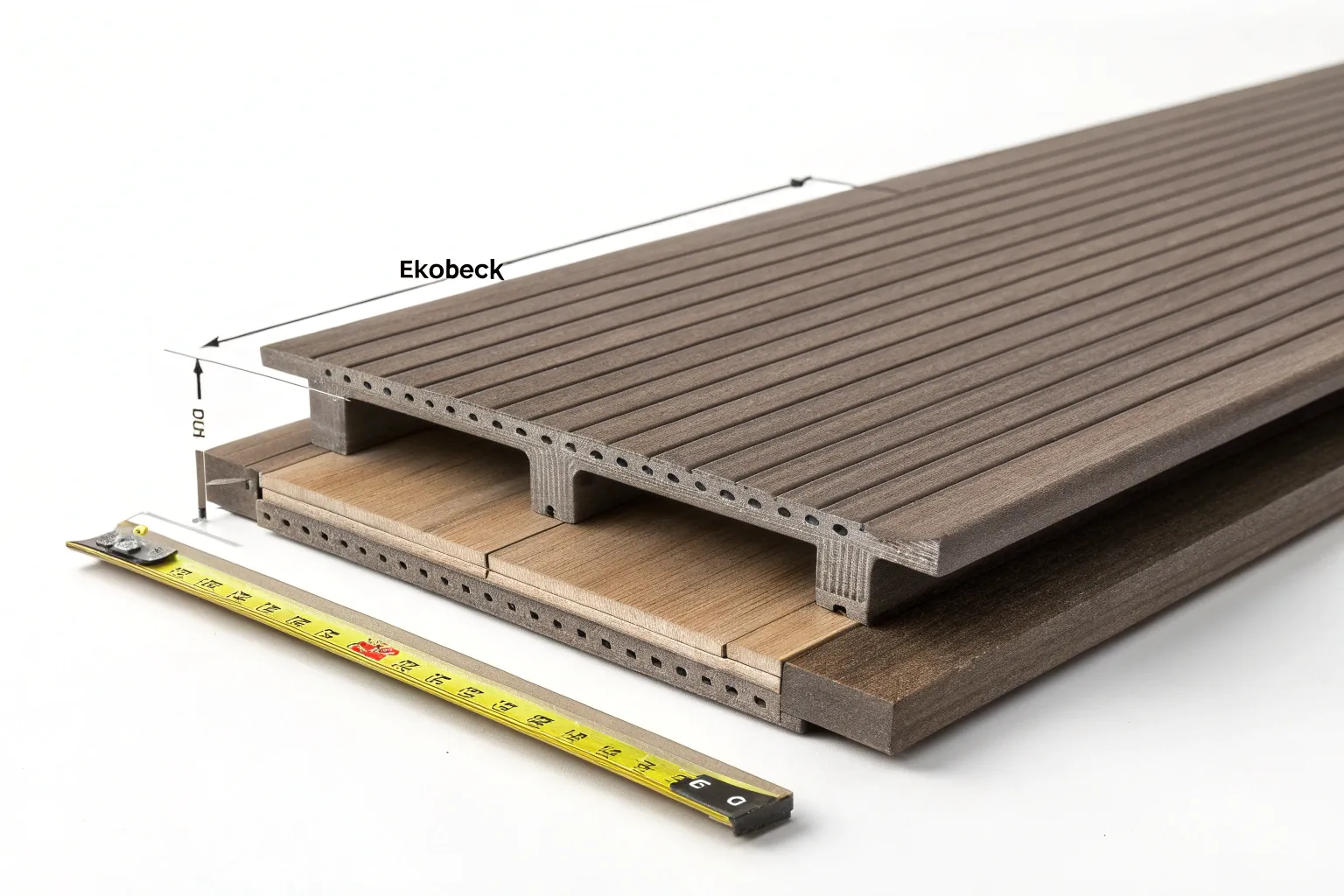Technical illustration of Ekodeck composite decking construction