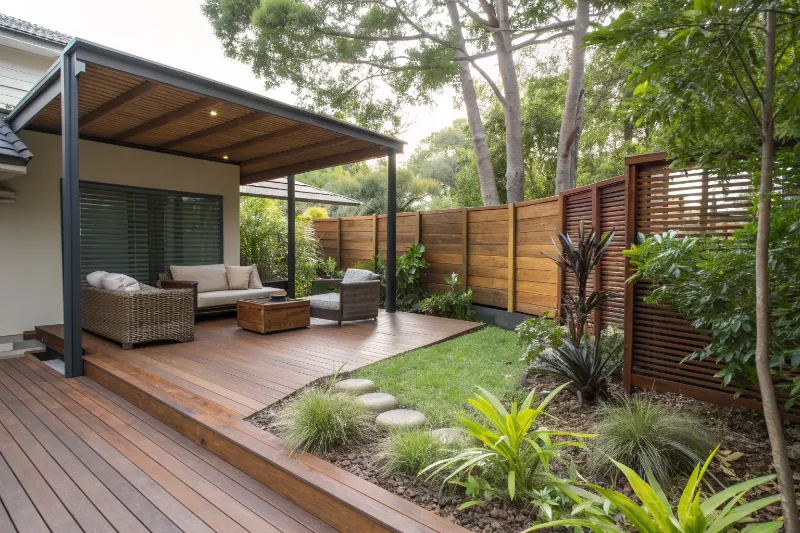 wooden privacy screen on an autralian backyard